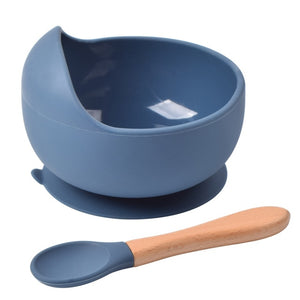 Silicone Suction Bowl and Wooden Spoon