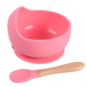 Silicone Suction Bowl and Wooden Spoon