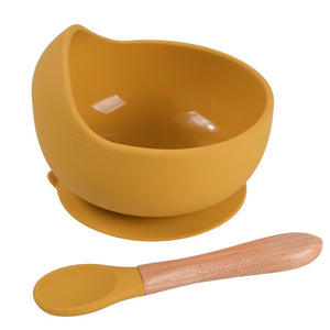 Silicone Suction Bowl and Wooden Spoon