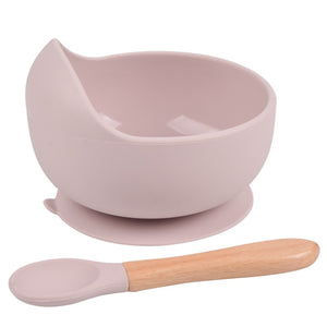 Silicone Suction Bowl and Wooden Spoon