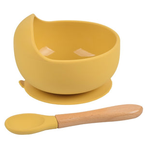 Silicone Suction Bowl and Wooden Spoon